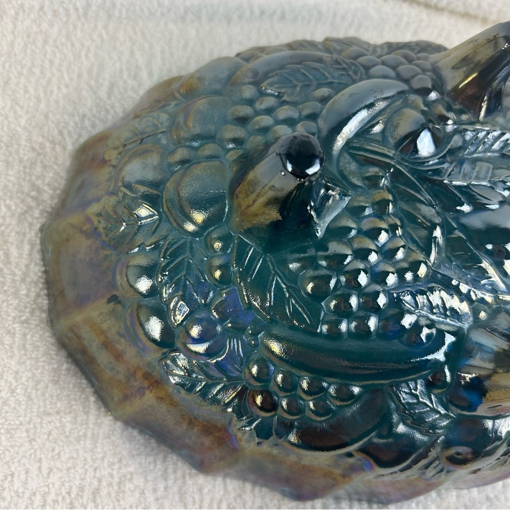 VTG Indiana Blue Iridescent Carnival Glass Grape Centerpiece Console Fruit Bowl - Picture 7 of 11